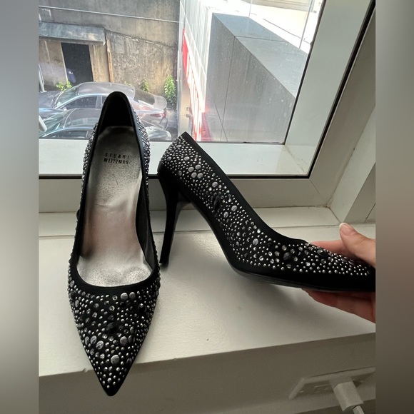 Stuart Weitzman Black Suede Crystal Embellished Lalaina Pumps - Size 9! - Picture 5 of 6
